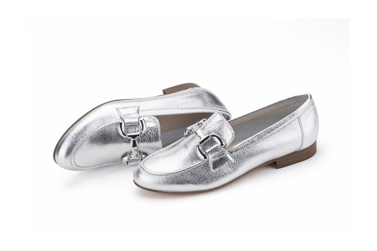 Mocassins en cuir de belle qualité à boucle - Argent - Lince