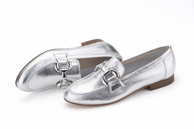 Mocassins en cuir de belle qualité à boucle - Argent - Lince