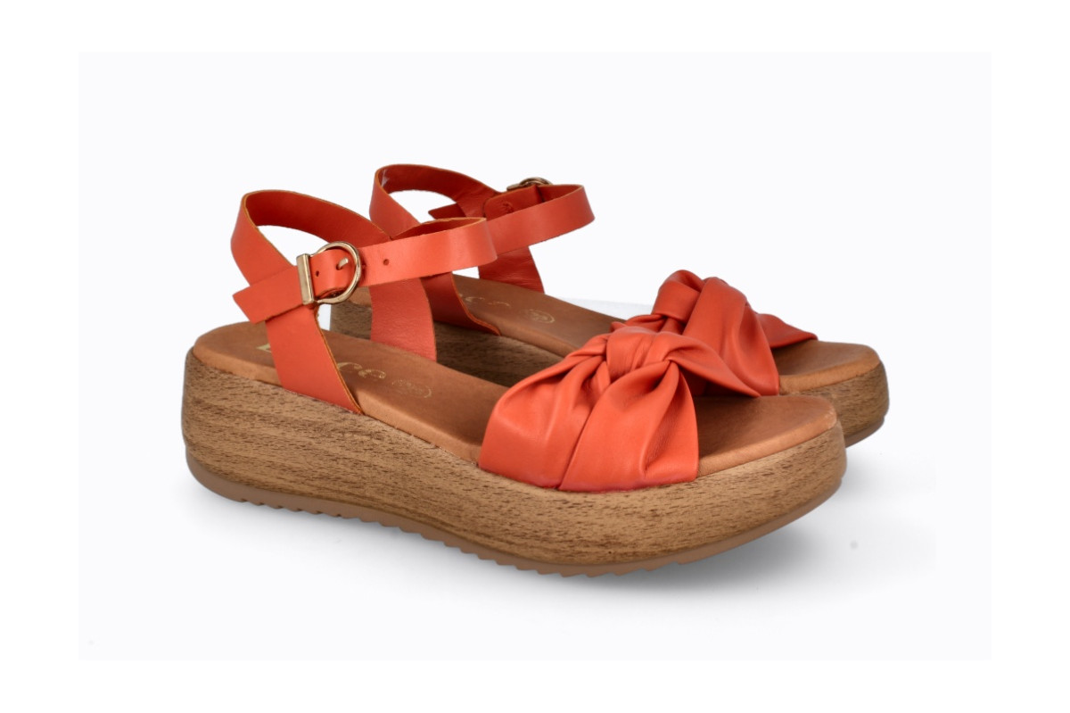 Sandales confortables compensées bride nouée - Orange - Lince