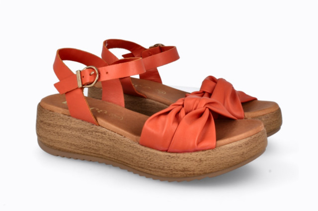 Sandales confortables compensées bride nouée - Orange - Lince