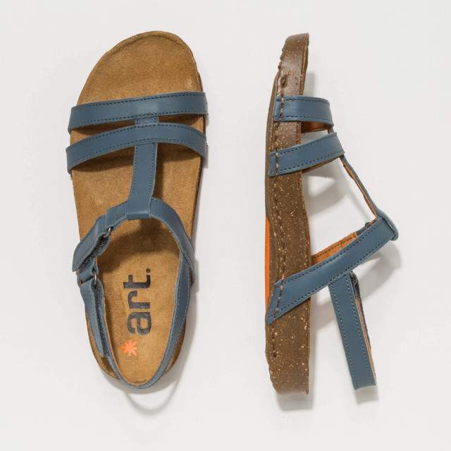 Sandales plates à fines lanières cuir et semelles recyclées - Bleu - art