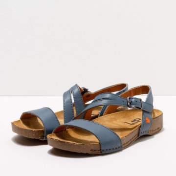 Sandales plates en cuir à semelles recyclées - Bleu - art