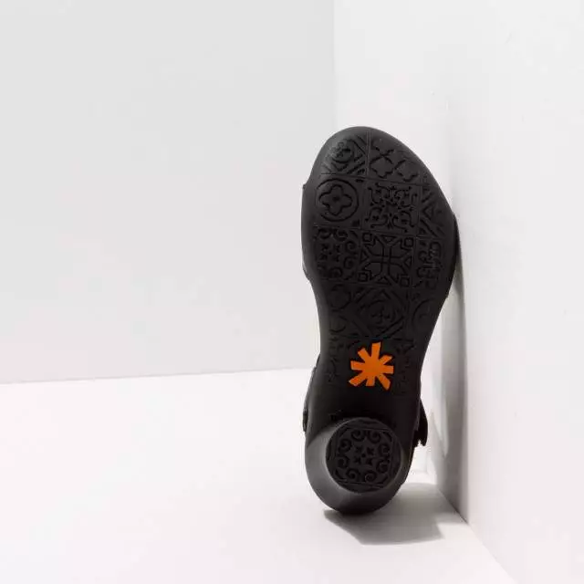 Sandales à talon en cuir et bride à scratch - Noir - art